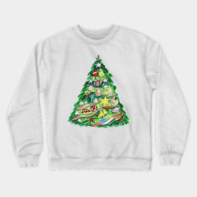 Christmas tree Watercolor Crewneck Sweatshirt by Mako Design 